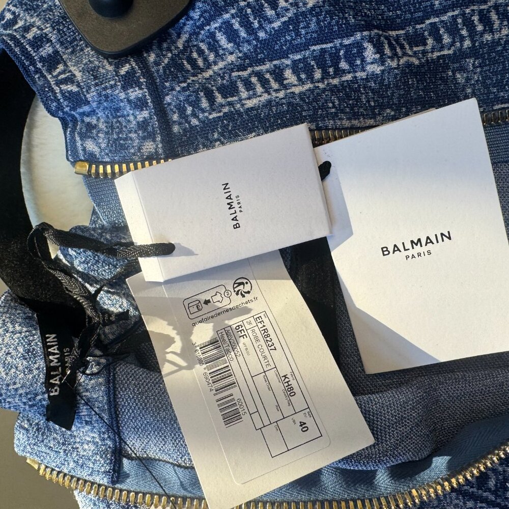 Balmain Denim Jacquard Knit Mini Dress - Size 40 - Picture 9 of 12